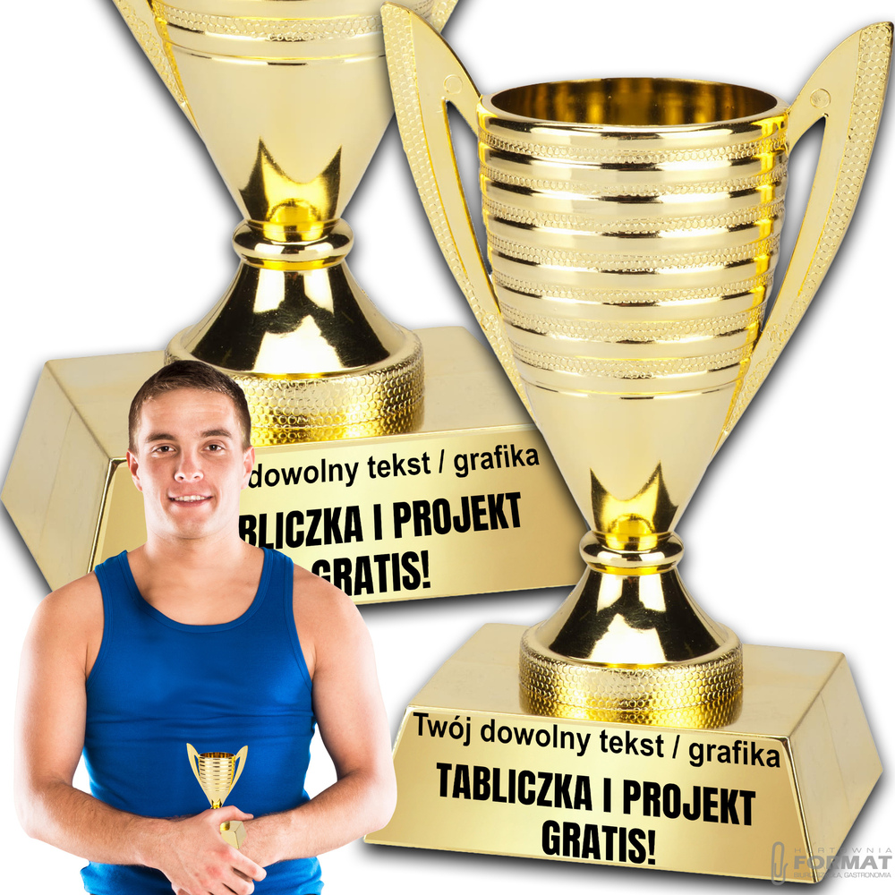 PUCHAR TROFEUM NAGRODA STATUETKA SOLIDNA 3D 13,2cm KOLOR ZŁOTY + GRAWER 1
