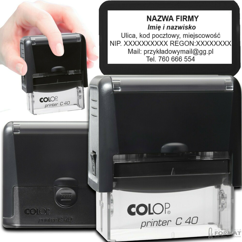 PIECZĄTKA COLOP C40 DO 8 LINII FIRMOWA IMIENNA BIUROWA PROJEKT + GUMKA 1