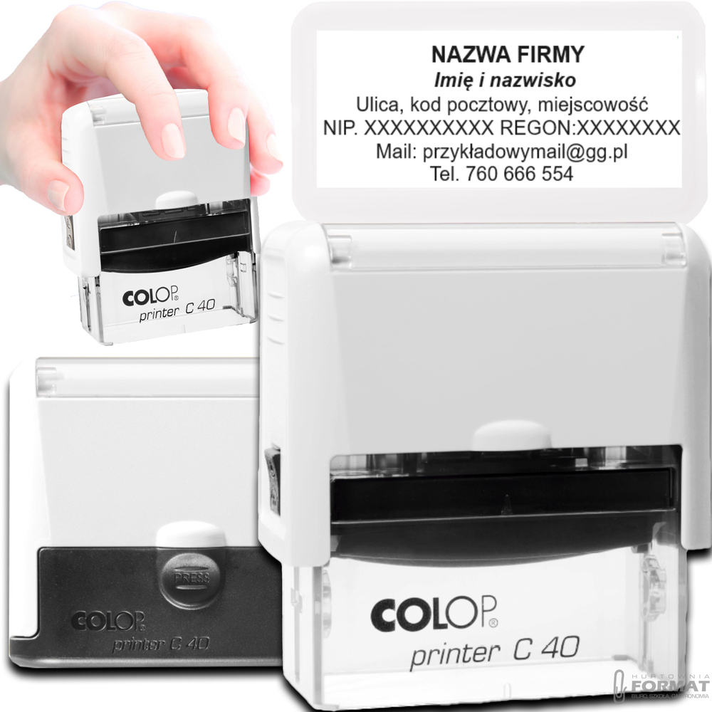 PIECZĄTKA COLOP C40 DO 8 LINII FIRMOWA IMIENNA BIUROWA PROJEKT + GUMKA 1
