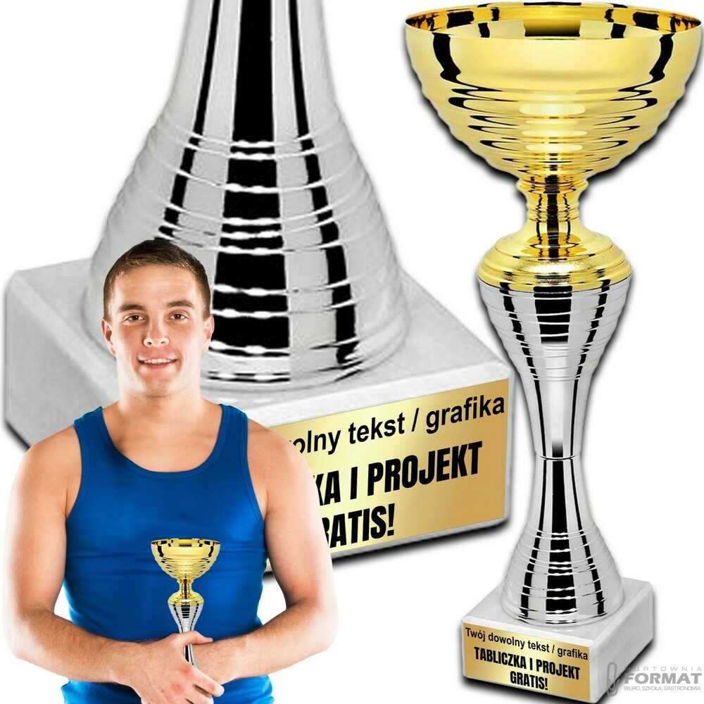 PUCHAR TROFEUM NAGRODA STATUETKA SOLIDNA 3D 26 cm KOLOR ZŁOTY + GRAWER 1