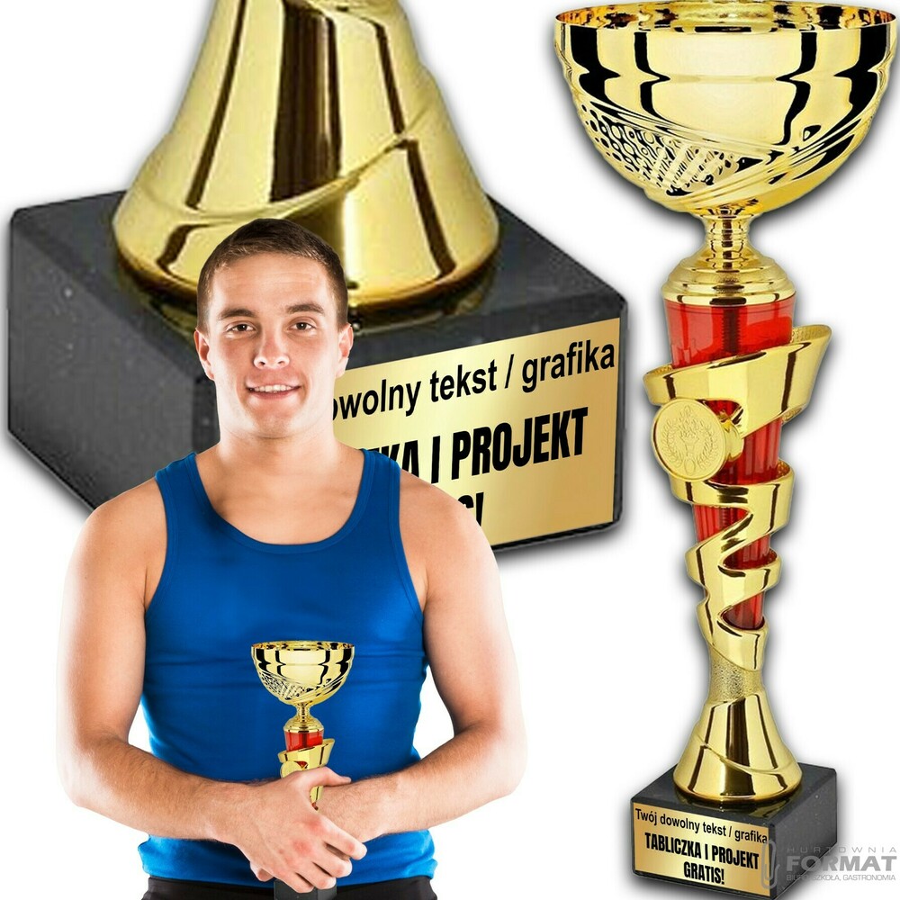 PUCHAR TROFEUM NAGRODA STATUETKA SOLIDNA 3D 24,5cm KOLOR ZŁOTY + GRAWER 1