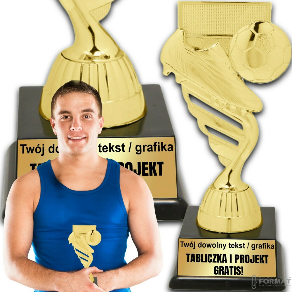 Puchar złoty trofeum nagroda statuetka piłka nożna figurka 3d + GRAWER 19 cm 1