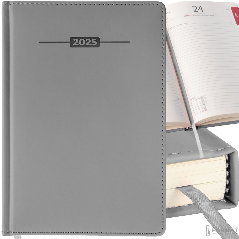 KALENDARZ DZIENNY A5 TERMINARZ 2025 KSIĄŻKOWY NOTES PLANER SZARY 1