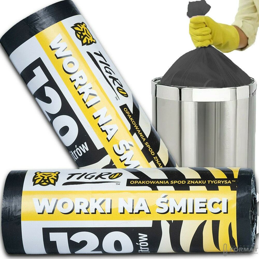 WORKI NA ŚMIECI TIGRO LDPE 120L A10 10SZT CZARNE BIO MOCNE 1