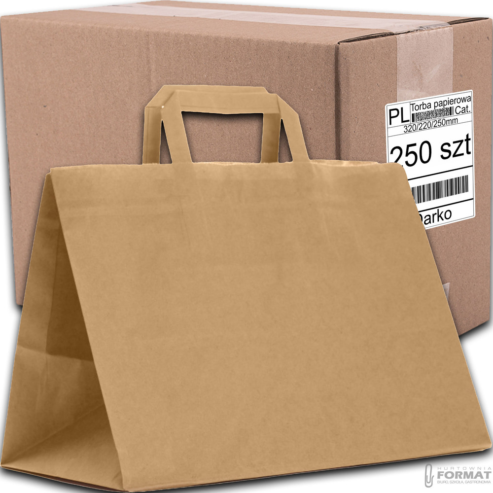 TORBA PAPIEROWA CATERINGOWA BRĄZ 320/220/250mm 32/22/25cm EKO KRAFT 250SZT 1
