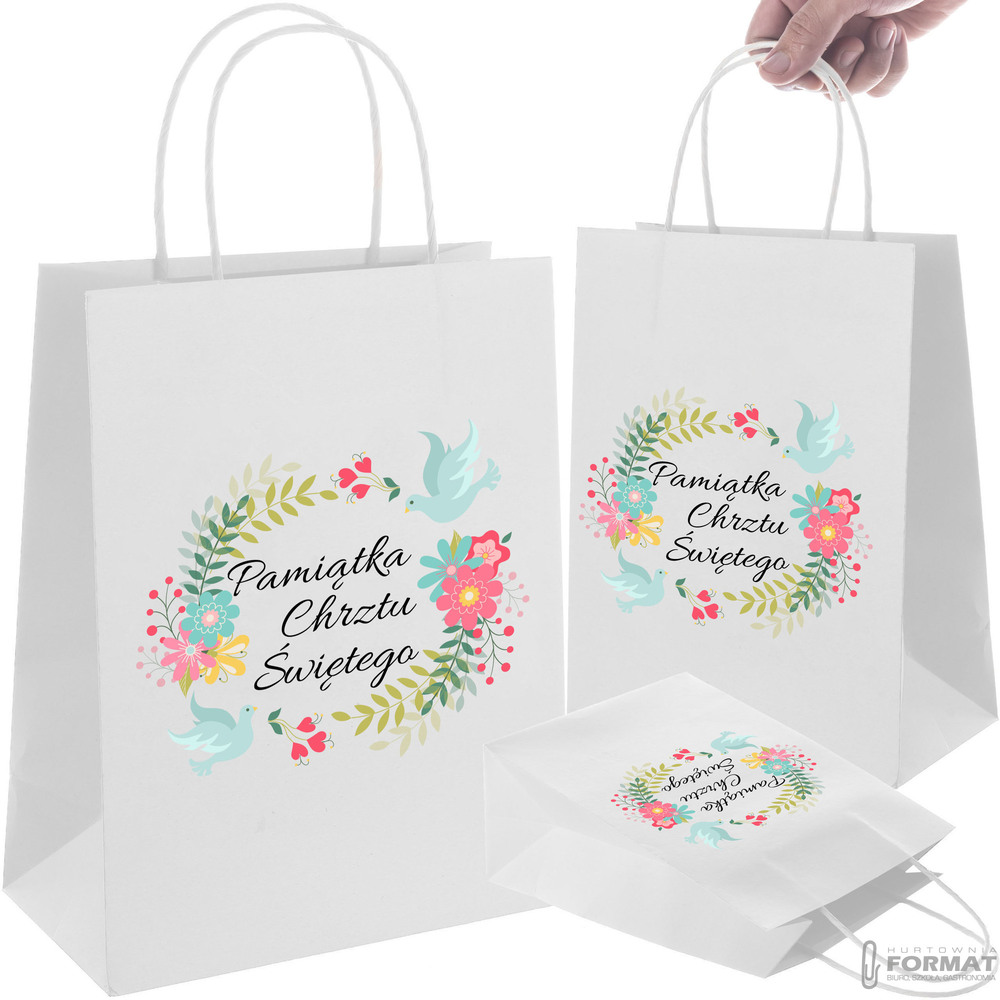 TORBA PAPIEROWA BIAŁA A5 225/80/180 1 SZT TOREBKA EKO PREZENT NA CHRZEST 1