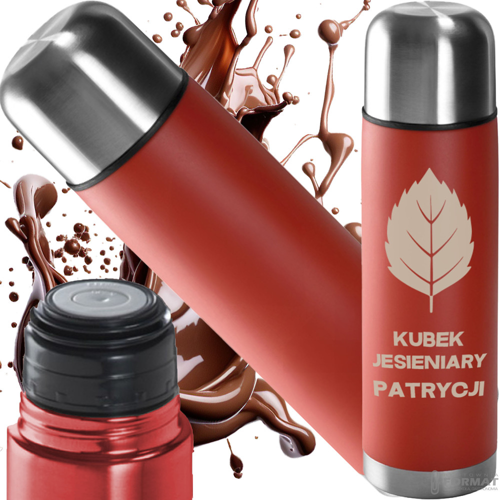 TERMOS STALOWY TURYSTYCZNY TERMICZNY 500ML CZERWONY NA KAWĘ HERBATĘ +GRAWER 1