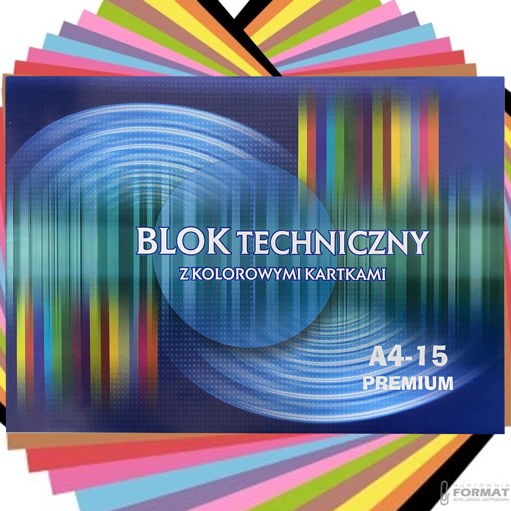 BLOK TECHNICZNY KOLOROWE KARTKI KRESKA A4 15 KARTEK 15k PREMIUM 210g/m2 1