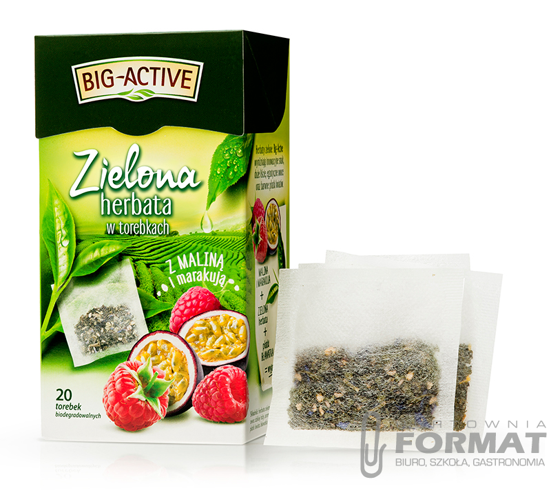 Herbata BIG ACTIV zielona o smaku maliny i marakui 1