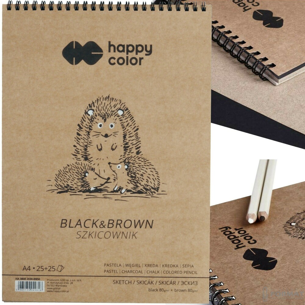 SZKICOWNIK NA SPIRALI HAPPY COLOR BLACK&BROWN A4 80g 50 KARTKOWY 1