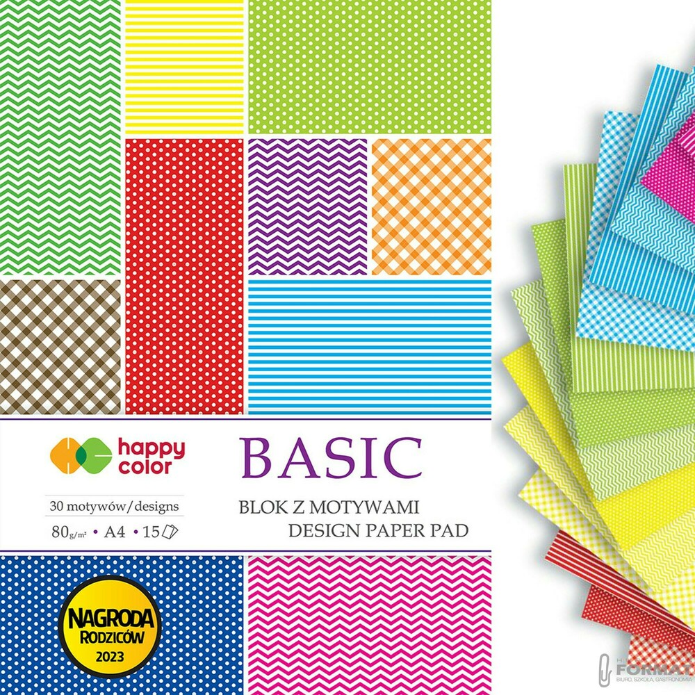 BLOK Z MOTYWAMI HAPPY COLOR BASIC A4 80g 15 KARTEK 30 MOTYWÓW 1