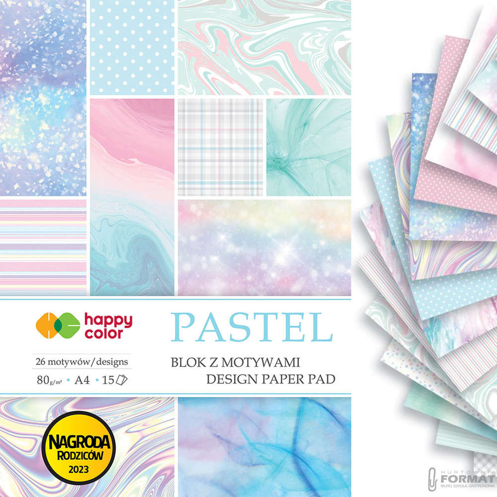 BLOK Z MOTYWAMI HAPPY COLOR PASTEL A4 80g 15 KARTEK 26 MOTYWÓW 1