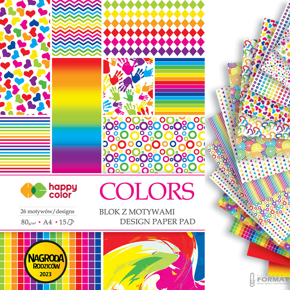 BLOK Z MOTYWAMI HAPPY COLOR COLORS A4 80g 15 KARTEK 26 MOTYWÓW 1