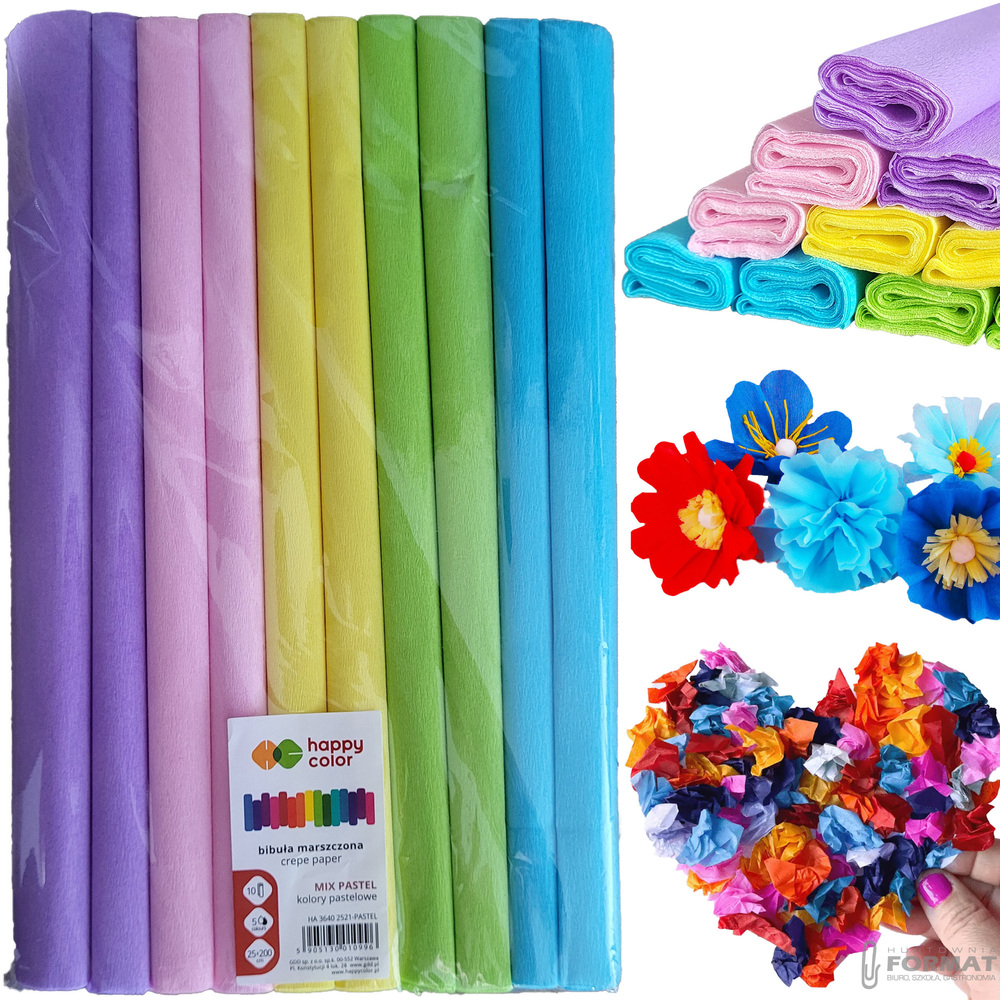 BIBUŁA MARSZCZONA HAPPY COLOR 10 SZTUK 5 KOLORÓW PASTELOWE MIX PASTEL 1