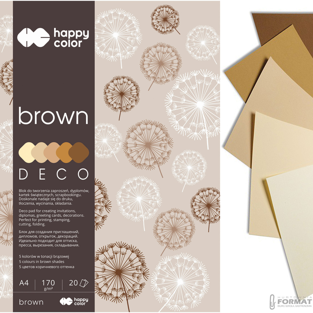 BLOK TECHNICZNY BROWN DECO A4 170g 5 KOLORÓW 20 KARTEK ODCIENIE BRĄZU 1