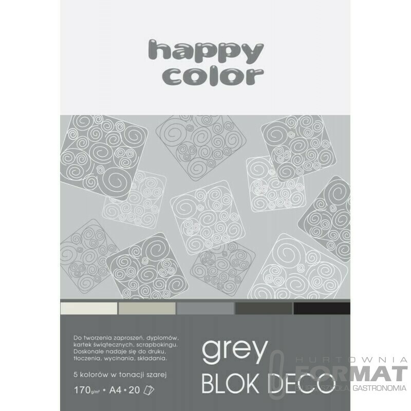 BLOK DECO SZARY A4 20K 170G 5 ODCIENI 1