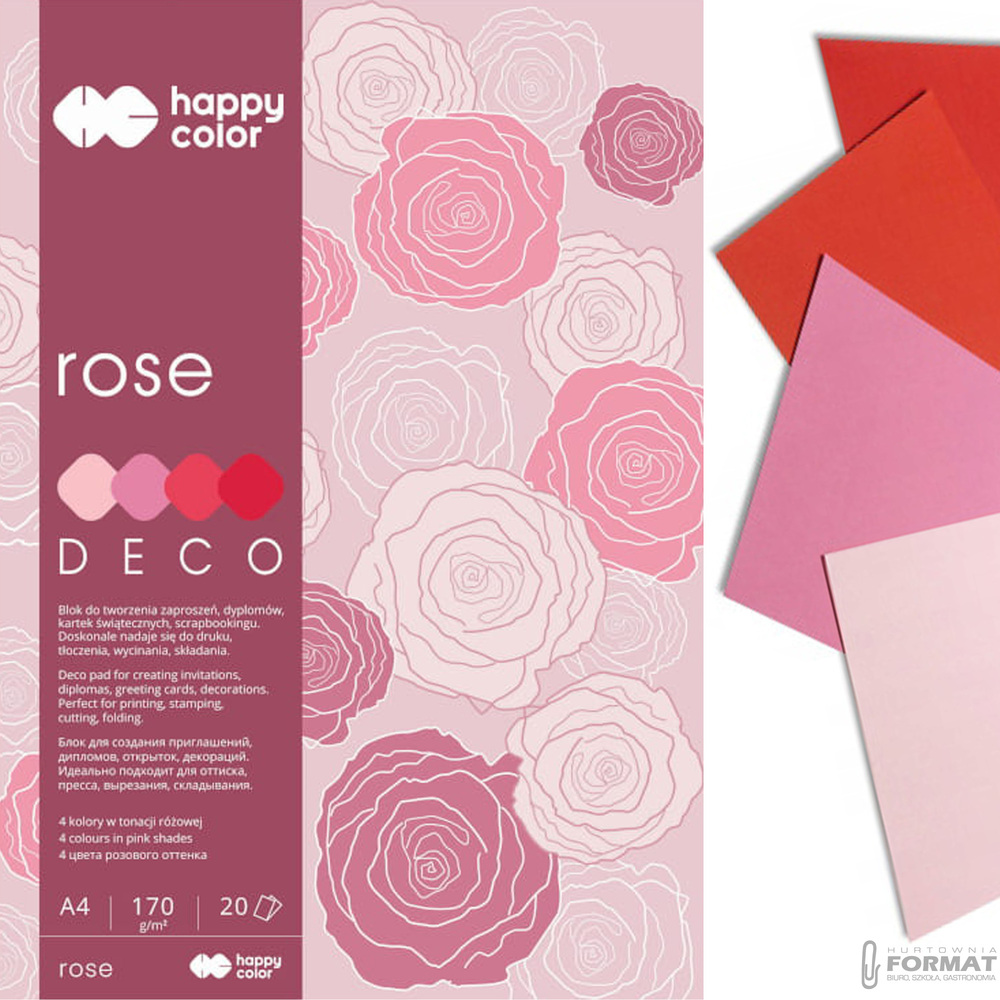 BLOK TECHNICZNY ROSE DECO A4 170g 4 KOLORY 20 KARTEK ODCIENIE RÓŻOWEGO 1