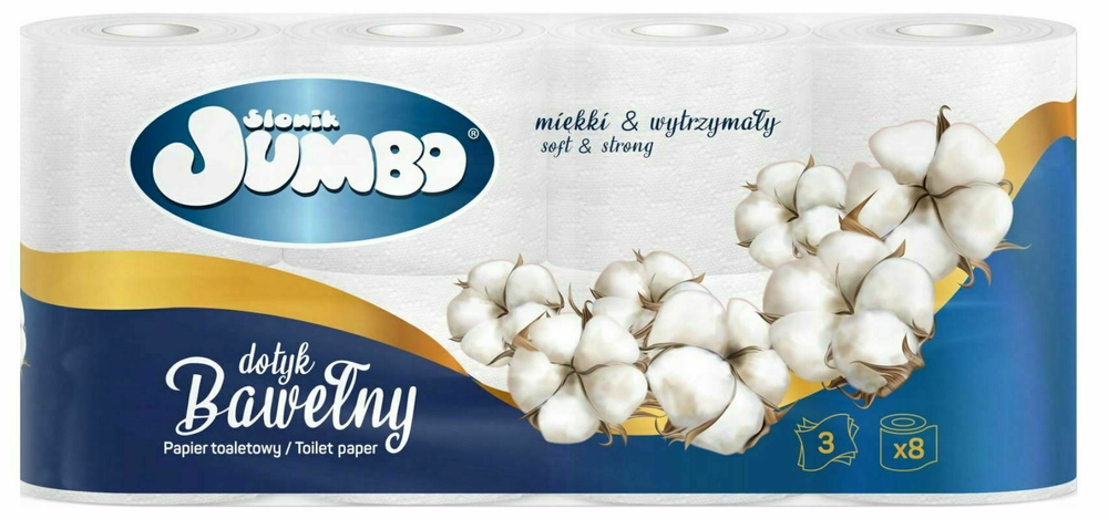 Papier Słonik Jumbo 3 warstwy 8rolek Dotyk Bawełny 1