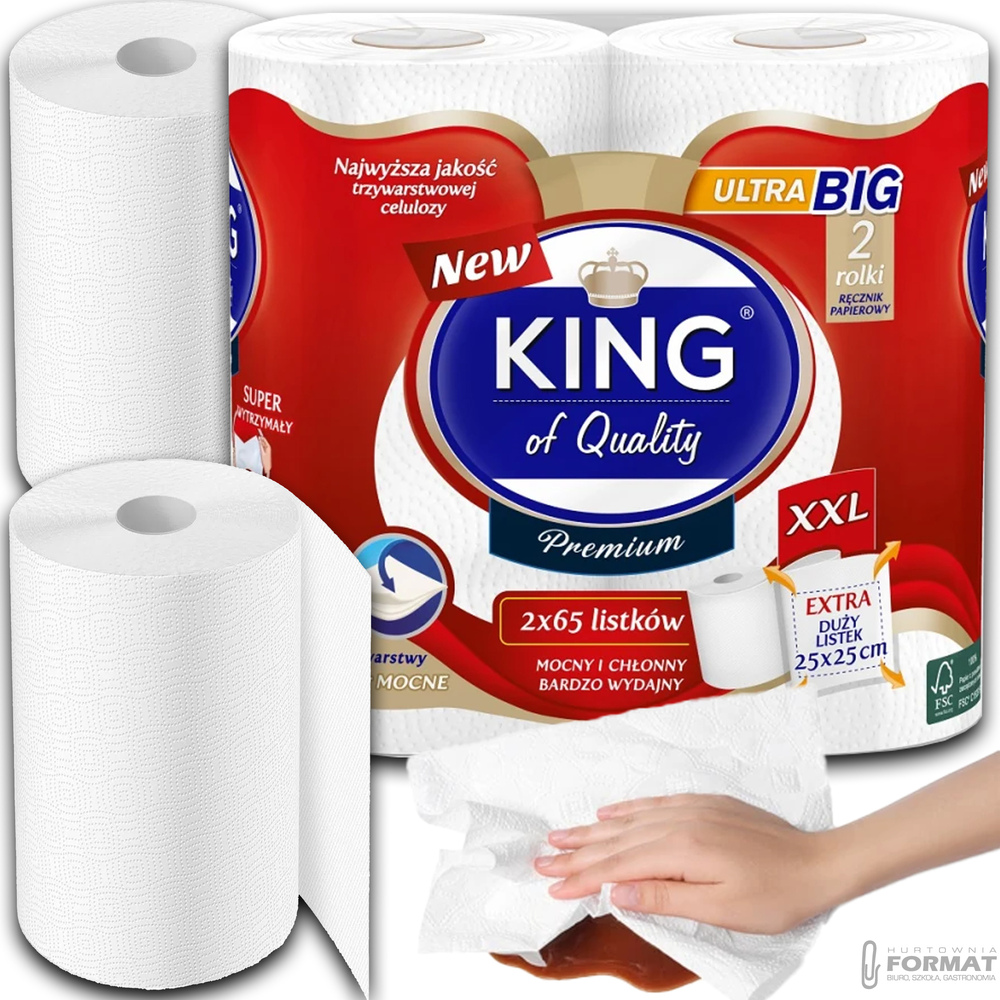 RĘCZNIK PAPIEROWY PREMIUM KING OF QUALITY CELULOZA 2 ROLKI XXL 3 WARSTWY 1