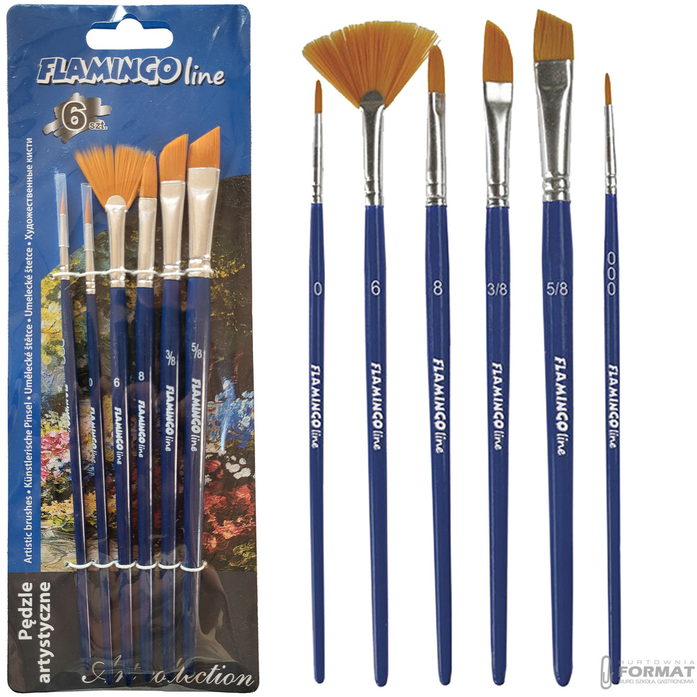 PĘDZLE ARTYSTYCZNE FLAMINGO LINE ART COLLECTION ZESTAW 6 SZTUK PA-05 1