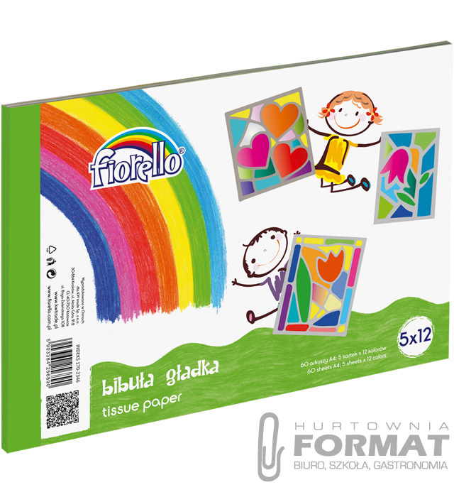 Bibuła gładka Fiorello blok A4, 12 kolorów x 5 ark 1