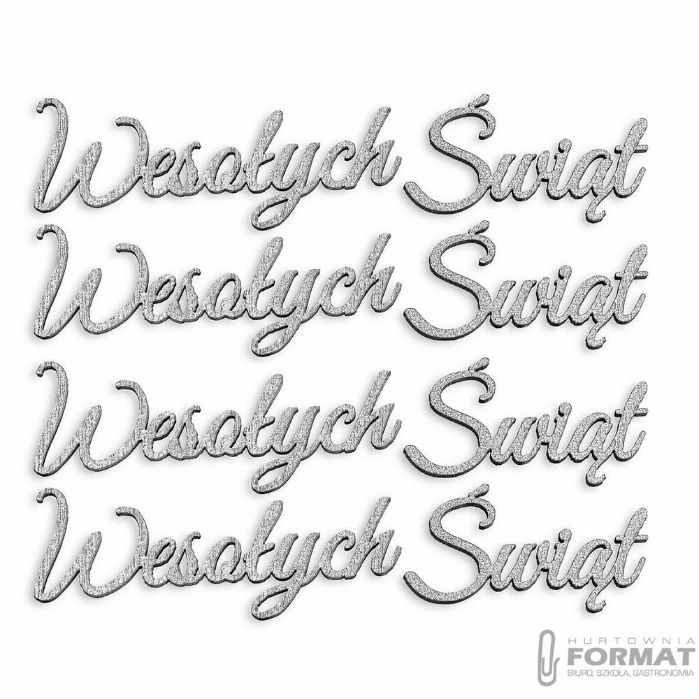 Ozdoby drewniane, napisy WESOŁYCH ŚWIĄT,srebro 1
