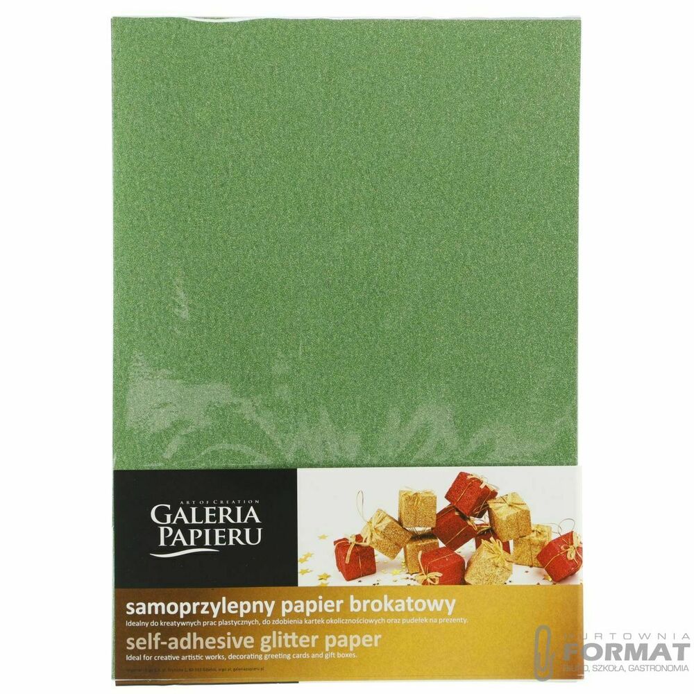 Etykieta samoprzylepna Galeria Papieru brokatowy zielony A4 zielony (254014) 1
