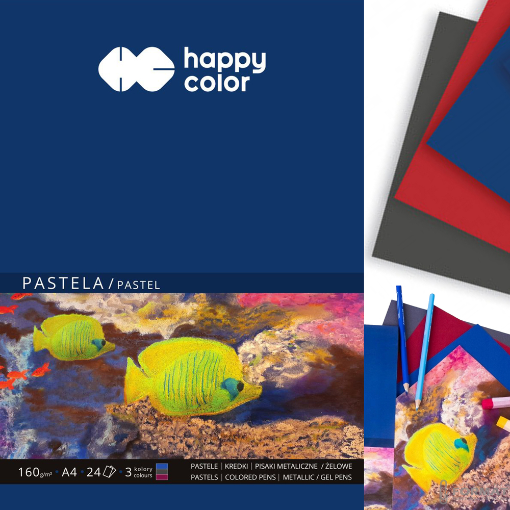 BLOK KOLOROWY DO PASTELI HAPPY COLOR A4 160g 3 KOLORY 24 KARTKI 1