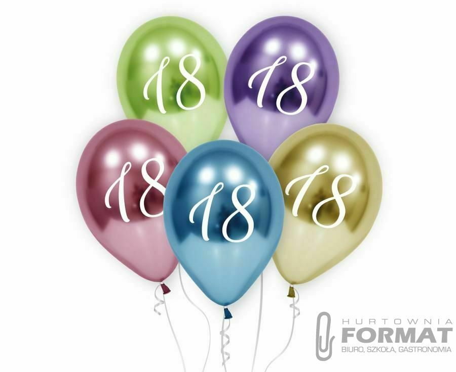 Balon gumowy Godan platynowe. 18 urodziny 5 szt. mix 12cal (GZ-18P5) 1
