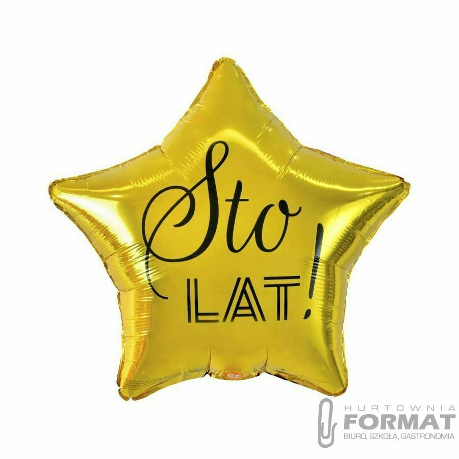 Balon foliowy sto lat czarny napis złota gwiazda 1