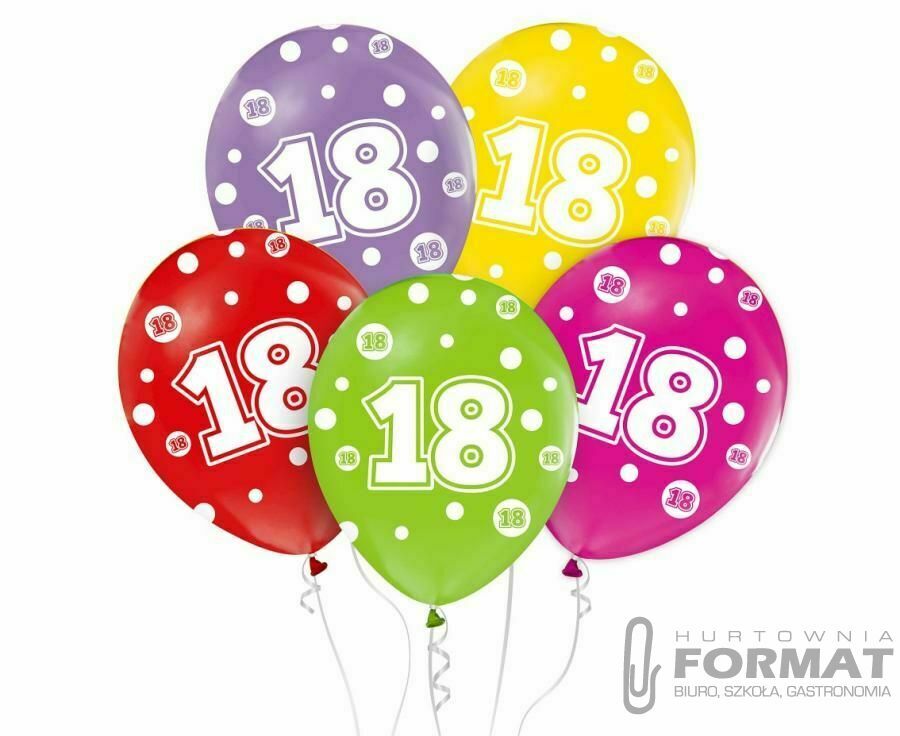 Balony z cyframi: 18, 12"/ 5 szt. 1