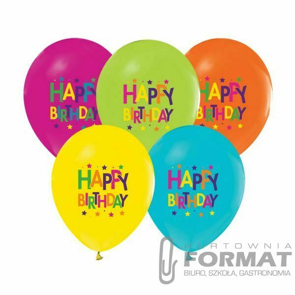 Balony Happy Birthday (gwiazdki), 12"/ 5 szt. 1