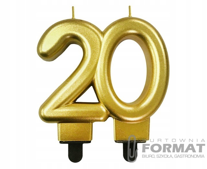 Świeczka cyferka 20 metalik złota 8cm 1