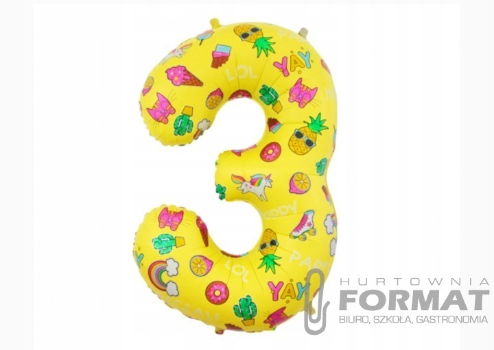 Balon foliowy Cyfra 3, obrazki, 78 cm 1