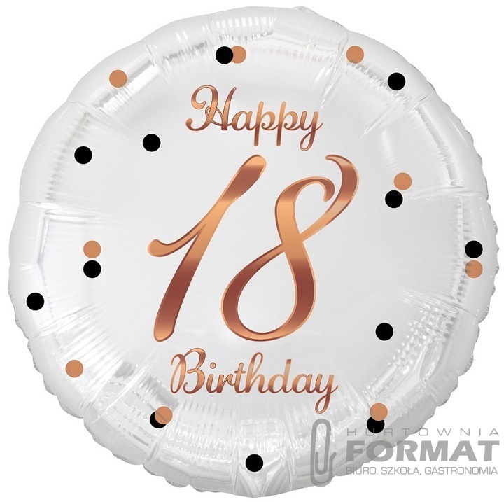 Balon foliowy Liczba 18 nadruk różowo-złoty, 18" 1