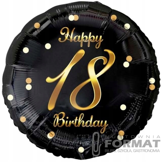 Balon foliowy Liczba 18 czarny, nadruk srebrny, 18 1