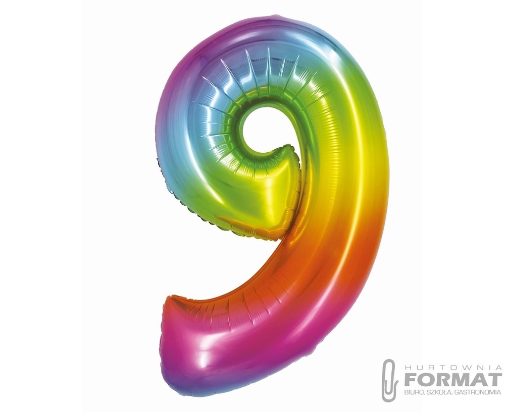 Balon foliowy Smart, Cyfra 9, tęczowa, 76 cm 1