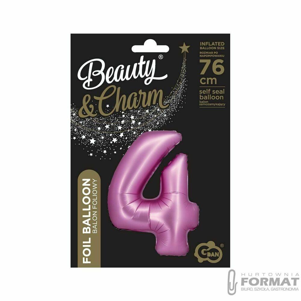 Balon foliowy Cyfra 4 satynowa różowa 76 cm 1