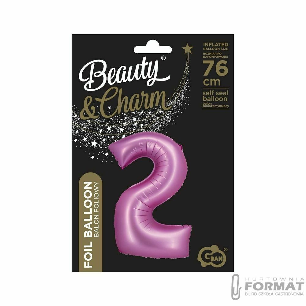 Balon foliowy Cyfra 2 satynowa różowa 76 cm 1