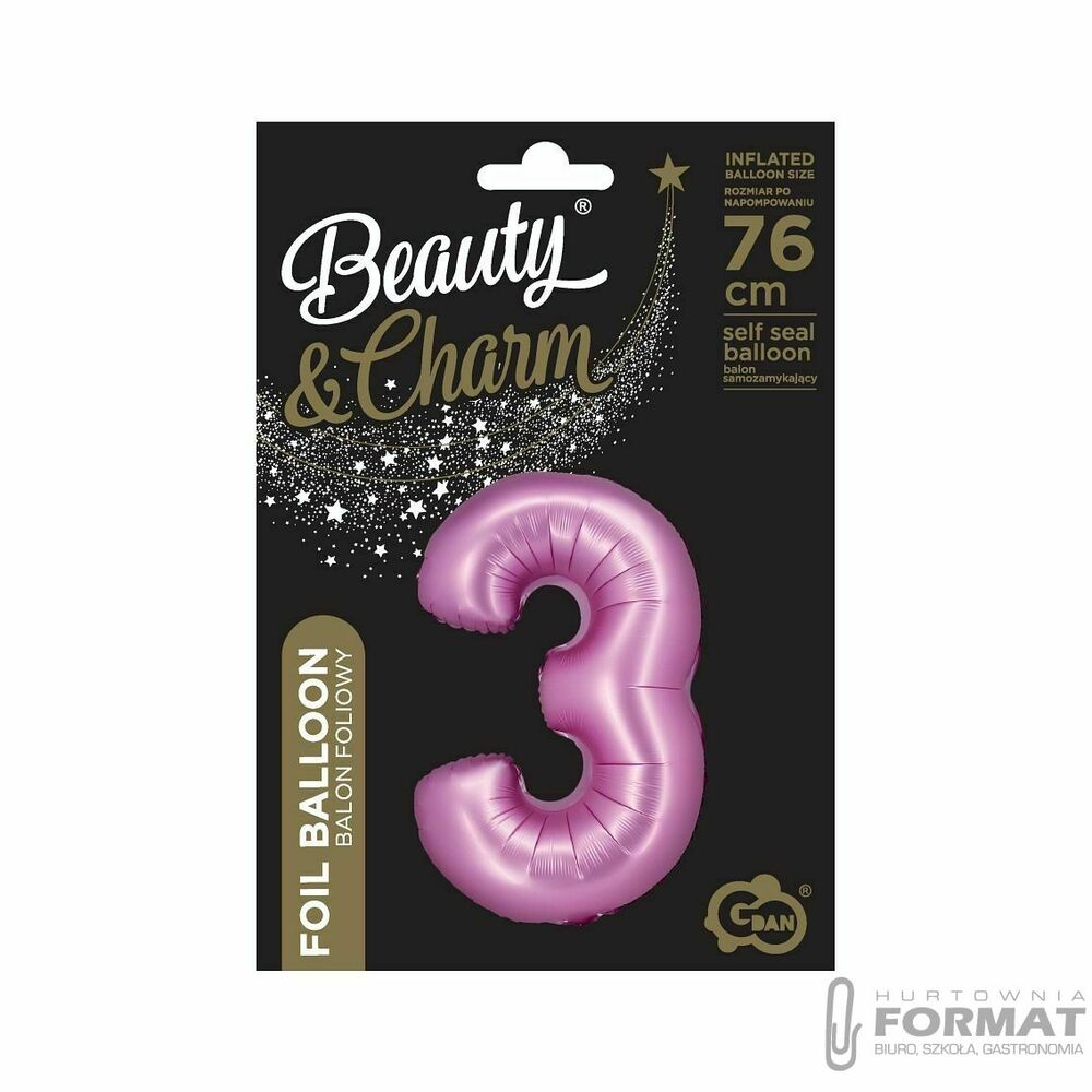 Balon foliowy Cyfra 3 satynowa różowa 76 cm 1