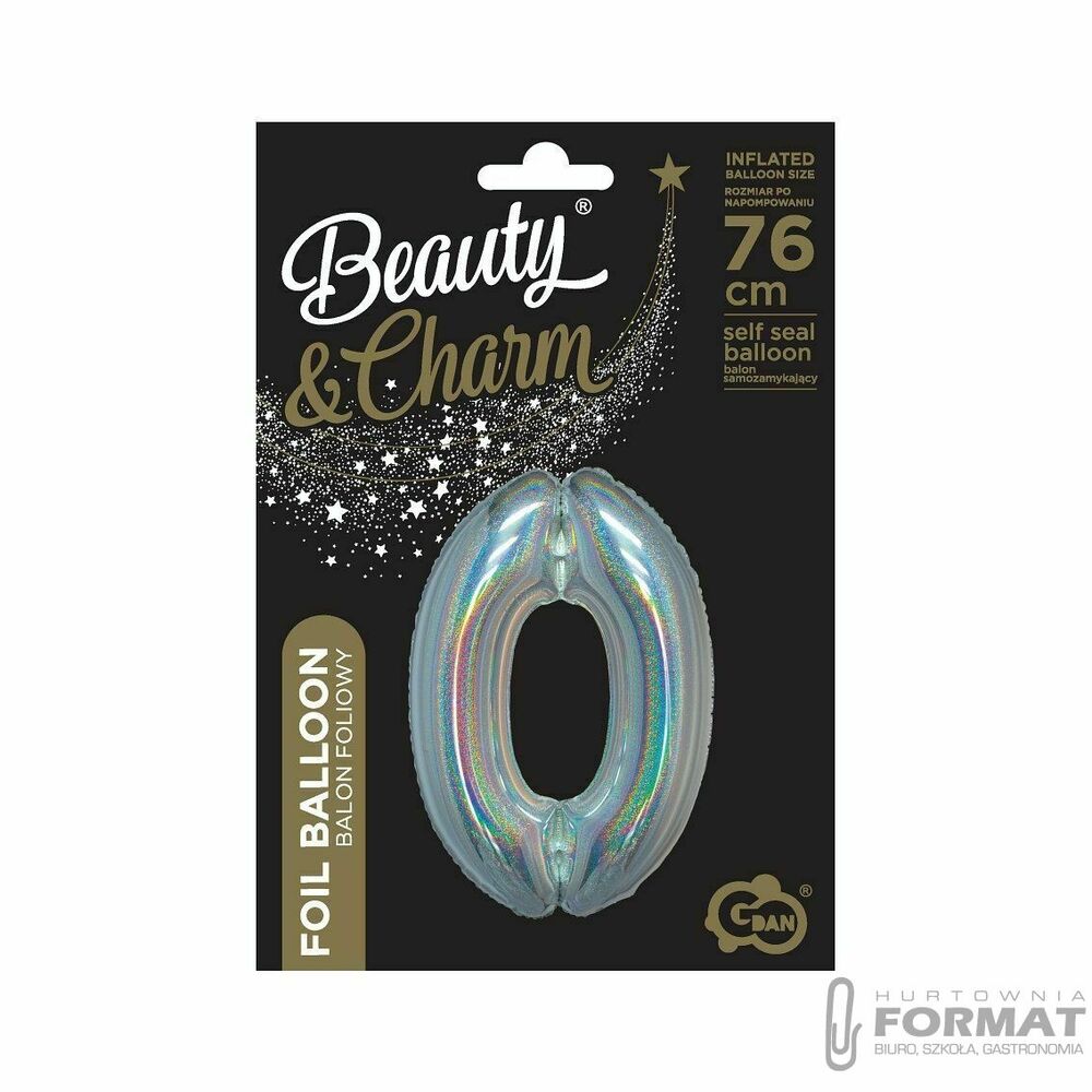 Balon foliowy Cyfra 0, holograficzna srebrna 1