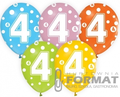 Balony CYFRA 4, miks kolorów, 30 CM – 5 szt. 1