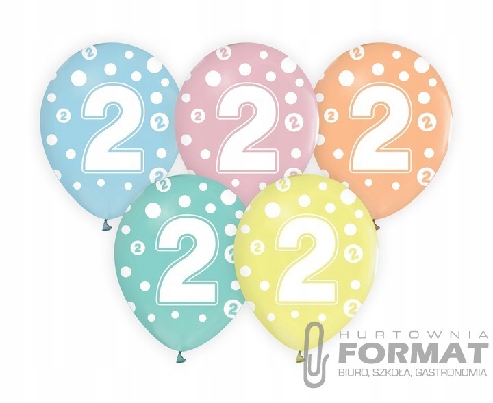 Balony CYFRA 2, miks kolorów, 30 CM – 5 szt. 1