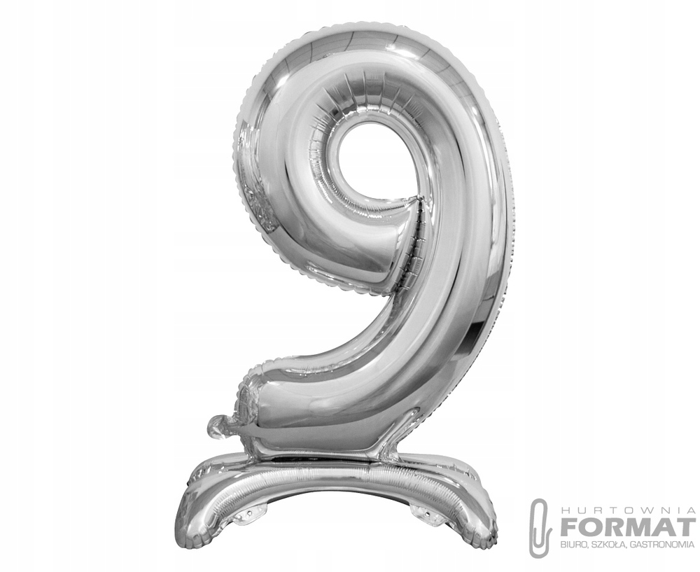 BALON FOLIOWY STOJĄCY CYFRA 9 SREBRNY-74CM 1