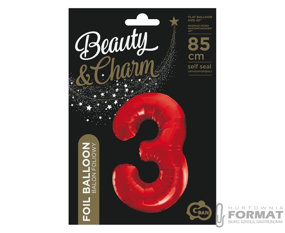 Balon foliowy "Cyfra 3" 85 cm - czerwony 1
