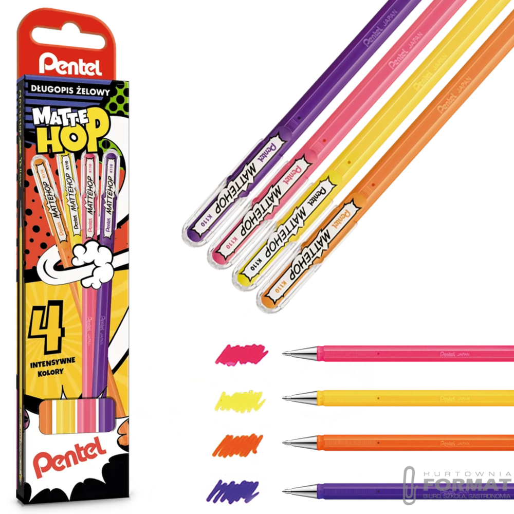 DŁUGOPISY ŻELOWE PENTEL MATTE HOP 4 KOLORY 1