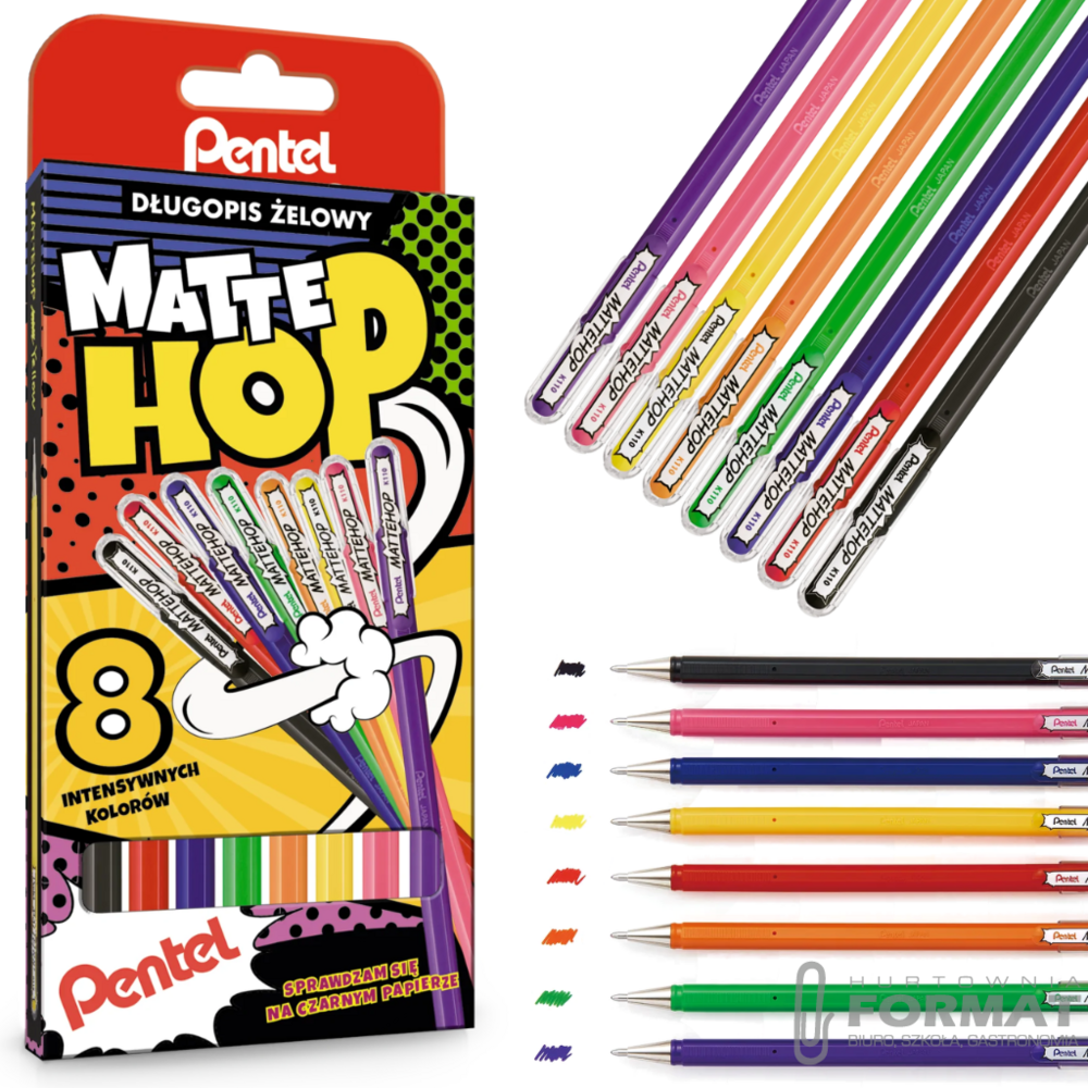 DŁUGOPISY ŻELOWE PENTEL MATTE HOP 8 KOLORÓW 1