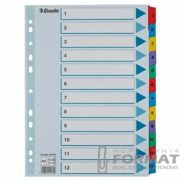 Przekładka numeryczna Esselte Mylar kartonowe A4 mix kolorów 160g 12k 1-12 (100162) 1