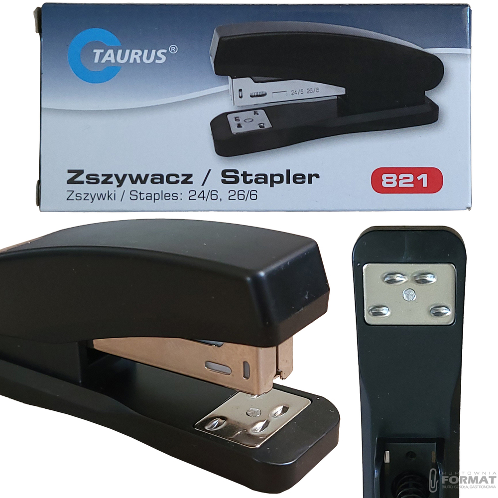 CZARNY PLASTIKOWY ZSZYWACZ BIUROWY DO 25 KARTEK TAURUS TRADE 821 1
