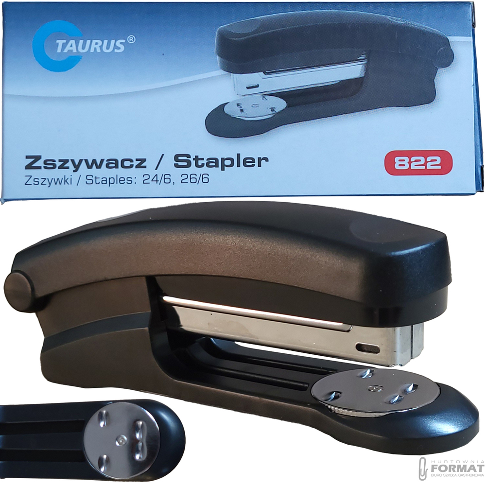 CZARNY PLASTIKOWY ZSZYWACZ Z ROZSZYWACZEM DO 30 KARTEK TAURUS TRADE 822 1